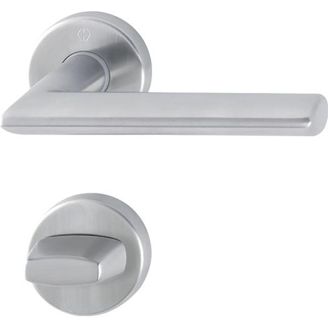 Poignée de porte de WC avec rosace en acier inoxydable mat (1/5)