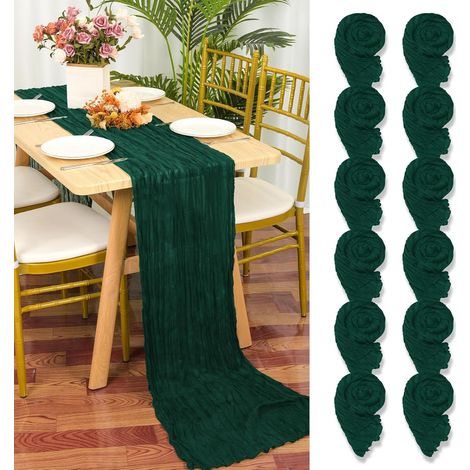 Lot de 12 chemins de table en gaze vert foncé, 55x300 cm, pour mariage et douche nuptiale. (1/5)