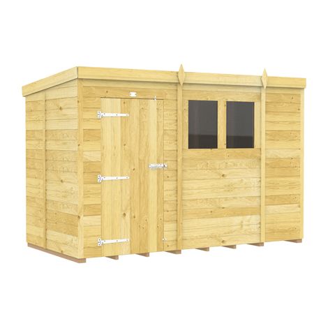 10 x 5 Feet Pent Shed - Single Door With Windows - Wood - L147 x W302 x H201 cm