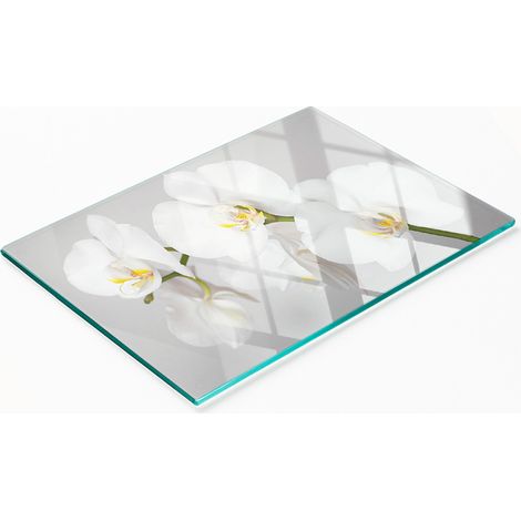 Tabla de cocina decorativa multifuncional de madera templada con diseño de orquídea, 80x52 cm. (1/5)