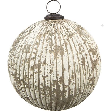 Boule de Noël en Verre Décoration à Suspendre Style Rustique Beige et Marron Ø 20 cm - PANGIVO (1/4)