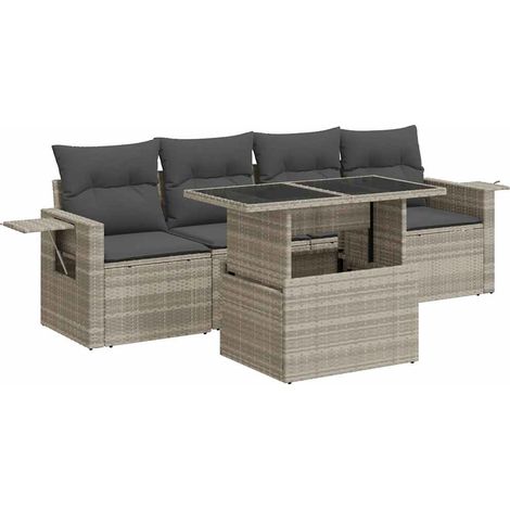vidaXL Set Divano da Giardino 5pz con Cuscini Grigio Chiaro Polyrattan (1/5)