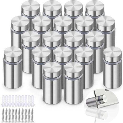 (12 x 25 mm) 20 supports publicitaires en acier inoxydable, supports en verre, clous publicitaires en acier inoxydable, vis publicitaires (1/4)