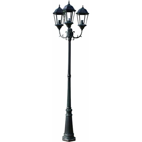 Lampadaire de jardin extérieur 3 lanternes en aluminium et verre vert foncé et noir 230 cm (1/5)