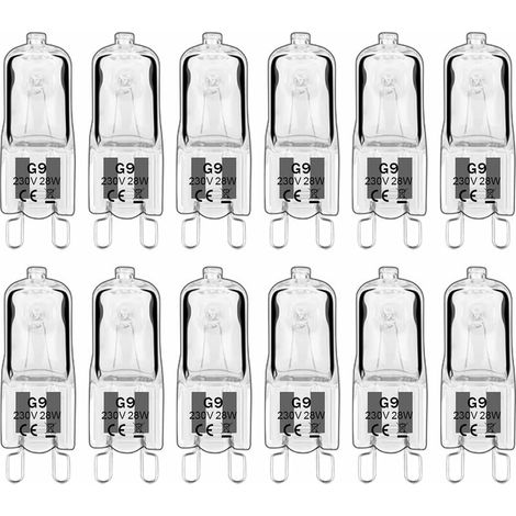 12 pieces G9 Halogen Lamps, G9 Bulbs 230V 28W 480lm, 2800K Warm White, Dimmable Capsule Bulbs, Flicker-Free [Energy Class G] (1/5)