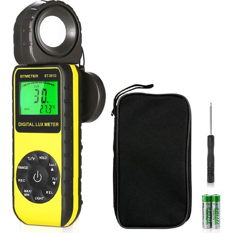 BT-881D Digitales Luxmeter, misst Helligkeit von 0,01 bis 400.000 Lux (0,01 bis 40.000 FC), Footcandle-Luxmeter mit 270° drehbarem Sensor für Pflanzen, LED-Lichttester