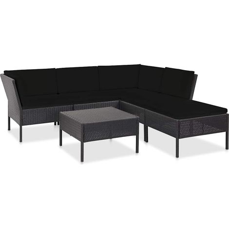 Salon de jardin 6 pcs Ensemble Table et Chaise de Jardin - avec coussins Résine tressée Noir BV661203 - BonneVie (1/5)