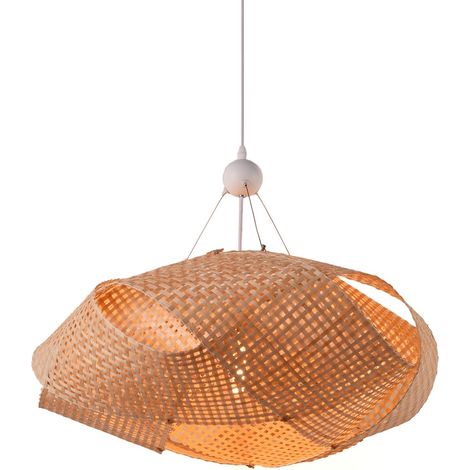 Plafonnier en osier style bohème, E27, blanc Ø61 cm