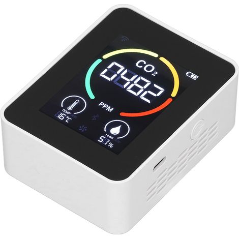 Détecteur de CO2 à semi-conducteur, moniteur de qualité de l'air avec capteur de température et d'humidité, H8 Plus ZNAZGG01, blanc (1/5)