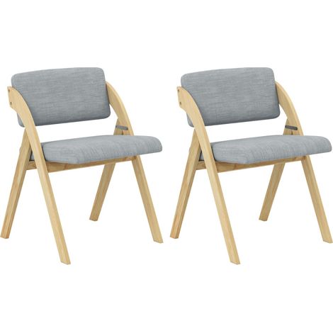 Set 2 Sedie da pranzo pieghevoli gambe legno gomma sedile schienale imbottiti Grigio (1/4)
