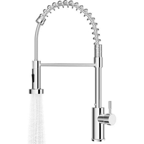 Robinet Cuisine,Mitigeur Évier à Arc Élevé avec Douchette Extensible 360° Pivotant,Mitigeur Cuisine avec 2 Types de Jet,Robinet D'évier en Acier Inoxydable,Installation Facile,Chromage (1/5)