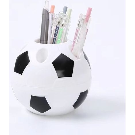 Portapenne rotondo a forma di pallone da calcio, scatola portaoggetti multifunzionale da scrivania per bambini e ornamento per ufficio (bianco e nero) (1/3)