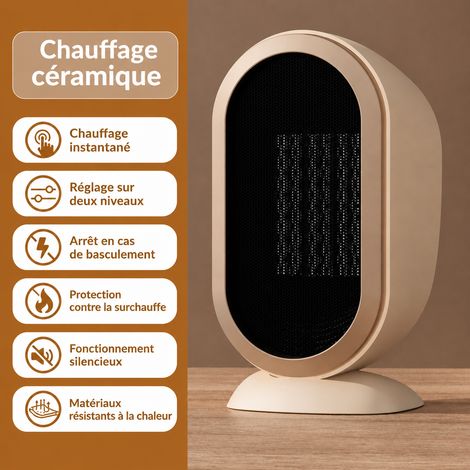 Radiateur soufflant d'appoint céramique PTC 1200W portable beige beige réf 3626 11 × 12,2 × 23,8 cm 738 g – Livraison gratuite