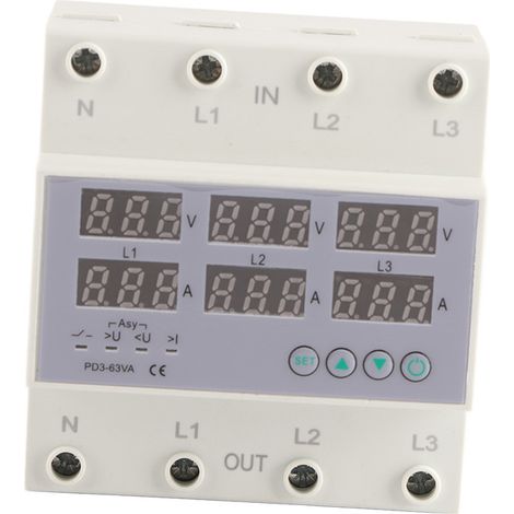 Voltmètre ampèremètre rail DIN triphasé AC 390-500V 40A, protection automatique contre surtension et surintensité (1/5)