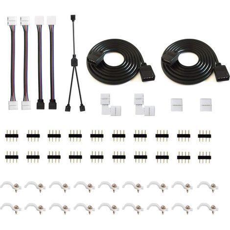 5050 Kit de connecteur de bande à LED 4 broches avec Séparateur Y de Bande LED, Rallonge RGB LED,Raccord d'angle de Raccord Rapide LED, pour 3528 5050 RGB LED Strip-connecteur kit (1/5)