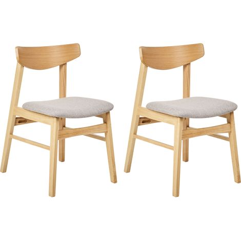 Conjunto de 2 sillas de comedor retro sin reposabrazos asiento de tela gris estructura de madera maciza clara Smiley