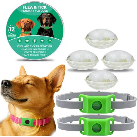 Collier Anti Puces pour Chien, RéGlable Collier Chien, Pendentif RéPulsif Aux Huiles Essentielles avec 2 Capsules RemplaçAbles, éTanche, Durable