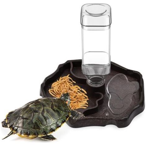 Reptile Water Dispenser, 2 in 1 Tortoise Waterer Reptile Food Water Bowl Portable Water Dispenser Feeder Turtle Bowl for Turtles, Hamsters, Lizards (1/5)