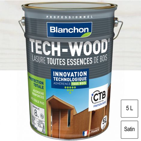 Blanchon – Lasure extérieure satin 5L – Protection bois dur et résineux – Haute résistance UV et intempéries – Application directe sur bois neuf (1/4)