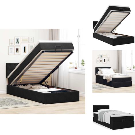 Ottoman-Bett mit Matratze Schwarz 100x200 cm Samt - Ottoman-Bett - Ottoman-Betten - Bettrahmen - Bettgestell (1/5)