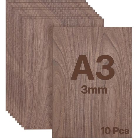 Lot de 10 plaques de contreplaqué en noyer 3 mm A3, découpe sur mesure, plaques de bois pour le bricolage, contreplaqué pour découpe laser, scie à chantourner, modélisme, pyrogravure, routeur (1/5)