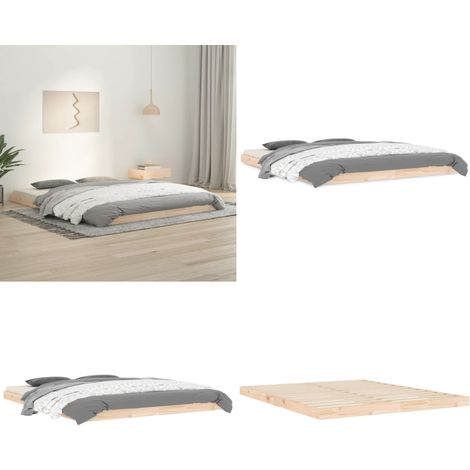 Cadre de lit sans matelas 160x200 cm bois massif de pin - Cadre De Lit - Lit Double - Bois Massif - Pin - Design Moderne - Home & Living (1/5)