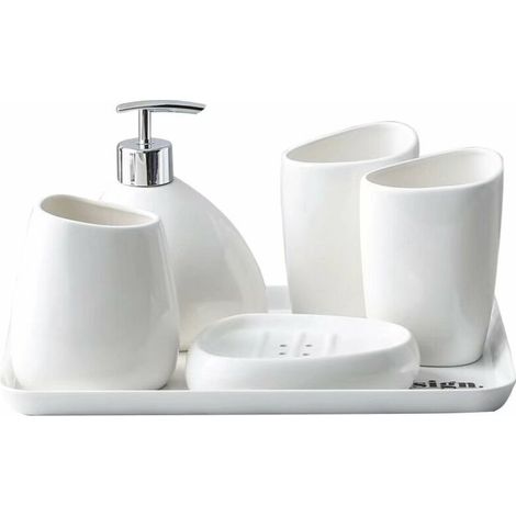 Ensemble de salle de bain cinq pièces, articles de toilette d'hôtel, gobelet pour bain de bouche, bouteille de bain, kit d'articles de toilette (1/4)
