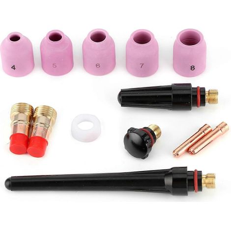 Kit d'accessoires pour torche de soudage TIG : lentille à gaz, buse en alumine, compatible avec WP17, 18 et 26. (1/4)