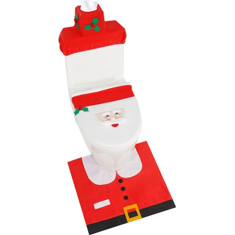 Abattant de toilettes de Noël, abattant de toilettes Père Noël, décoration de salle de bain, rouge (1/5)