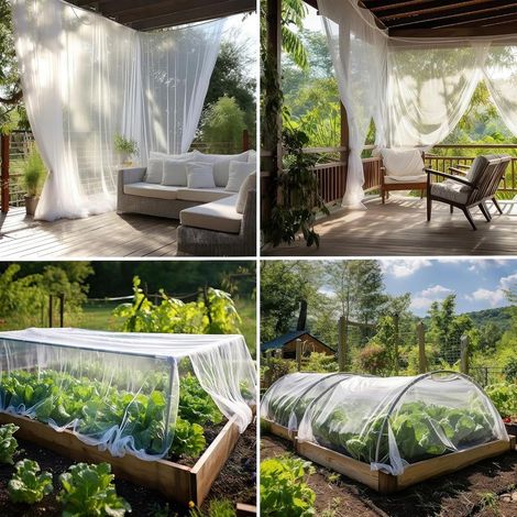 Filet Moustiquaire Blanc 3x3 Mètres Protection Anti-Insectes pour Jardin, Terrasse, Extérieur & Fenêtres Maillage Fin de Jardin (1/5)