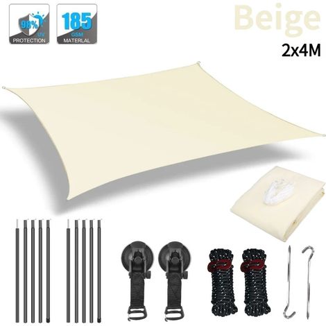 Voile d'ombrage de camping extérieure beige 2x4m, protection UV, imperméable et résistante au soleil (1/5)