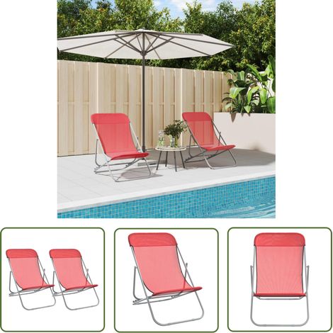 The Living Store Chaises plage pliantes lot de 2 textilène acier enduit poudre - Chaise De Plage - Transats - Mobilier De Jardin - Chaise Longue - Textile (1/5)