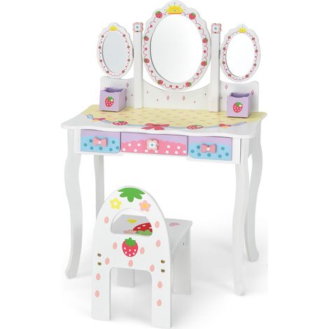 Lot de coiffeuses 2 en 1 pour enfants 70 x 34 x 105 cm bureau polyvalent avec miroir amovible design blanc