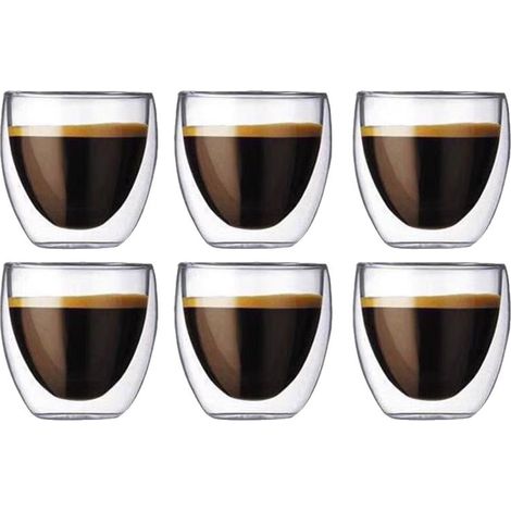 Lot de 6 verres à expresso à double paroi (80 ml) – Tasses à moka en verre borosilicate thermique – Design moderne avec effet de suspension (1/5)