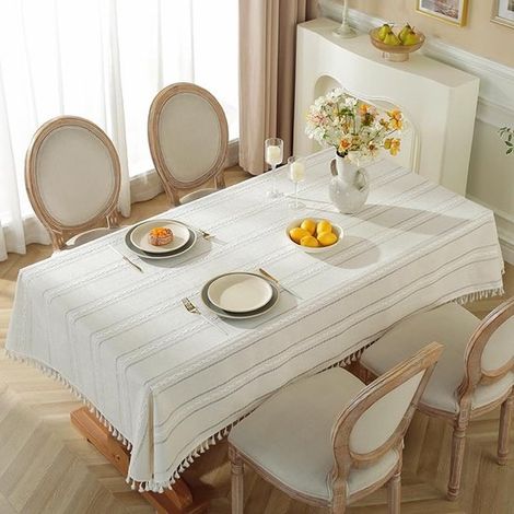 Rechteckige, fleckenabweisende Leinentischdecke, elegante und wasserdichte Tischdecke für Küche, Couchtisch und Restaurant, cremeweiß, 140 x 220 cm (1/5)