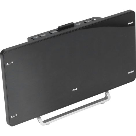 Grand écran LED réveil électronique double USB numérique avec radio FM horloge de bureau modèle coque noire lumière verte (sans piles) (1/5)