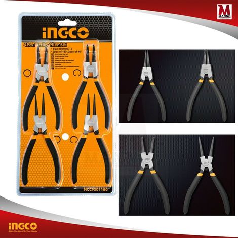 Pinze per anelli elastici interni esterni INGCO kit da 4 pz 180 mm dritti angolo a 90°