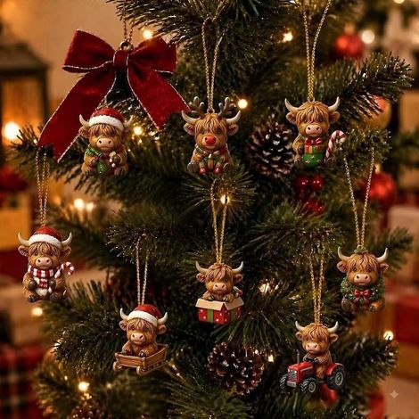 ECalendrier de l'Avent surprise, boîte surprise, ange, vache des Highlands, créature marine, décorations à suspendre, pendentifs de collection pour sapin de Noël et décoration intérieure (1/4)