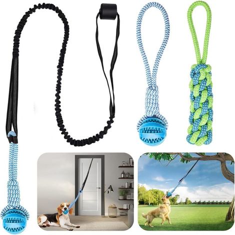 Beyamis Jouet interactif pour chien à tirer sur une corde élastique bleue, ensemble de trois pièces (1/5)