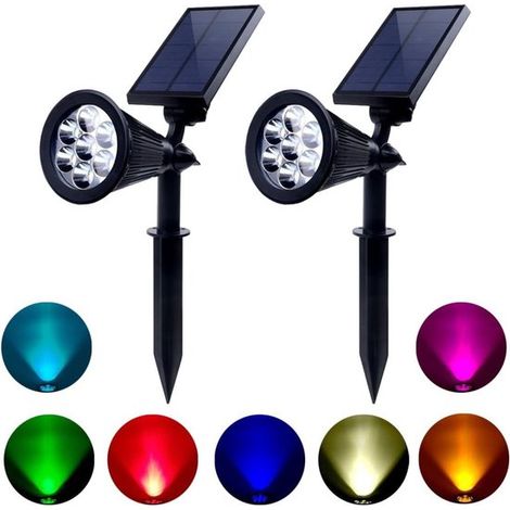 2 unidades de focos solares exteriores LED de 7 colores que cambian de color – Resistentes al agua – Para jardín, patio y césped (1/2)