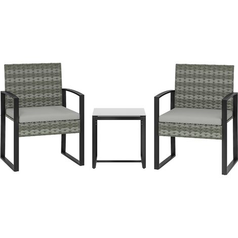 Salon de jardin 3 pièces 2 chaises + table 40x40x40 cm acier gris pour balcon - MEUBLIV (1/5)