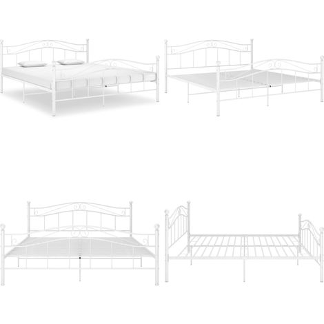 Bett Weiß Metall 180x200 cm - Doppelbett - Metallbett - Weißes Bett - Boxspringbetten - Bettgestell - Home & Living