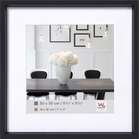 Cadre Photo Noir 20 x 20 cm avec Passe-Partout, Cadre en Plastique Style Acier ES220B (1/5)