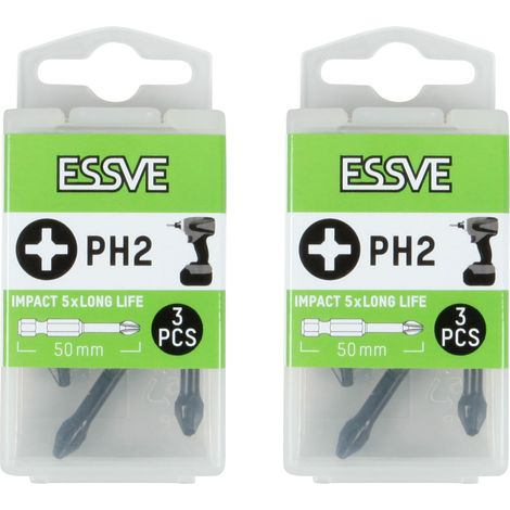 Punte per avvitatore a impulsi ESSVE IMPACT, punta PH2, 50 mm, 3 pezzi x2 (1/3)