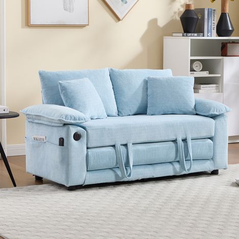 Divano letto futon convertibile 3 in 1 in tessuto blu OKWISH (1/5)