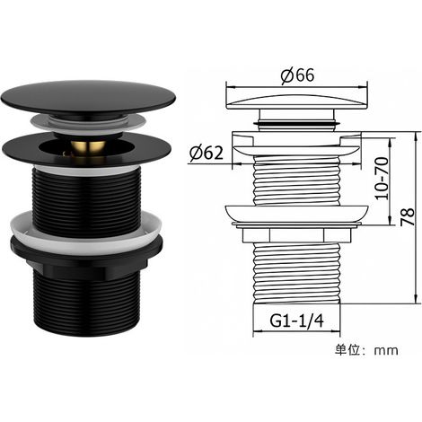 Bouchon de vidange d'évier à bouton-poussoir, grand bouchon de vidange en acier inoxydable, adapté aux salles de bains, cuisines et lavabos. (1/5)