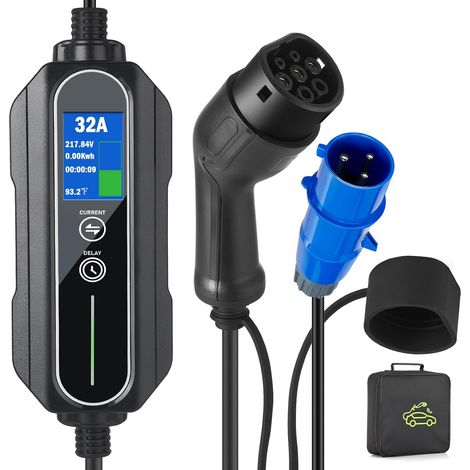 Charging Cable for Electric Car Type 2 32A 7.2KW EEC 3 PIN European Standard Portable Adjustable Charging Cable with Switchable Charging Box Waterproof IP66, 5M (Black) (1/5)