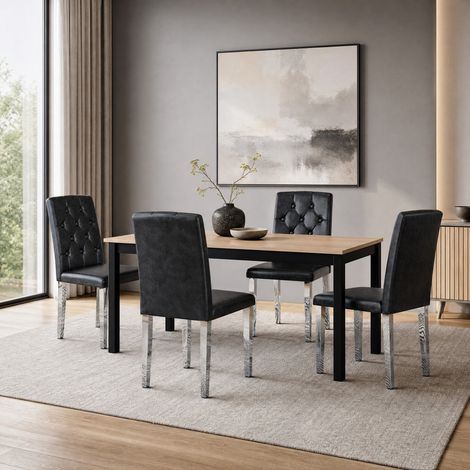 Pack de 4 sillas de comedor en PU negro con patas metálicas plateadas DESVIAE (1/5)