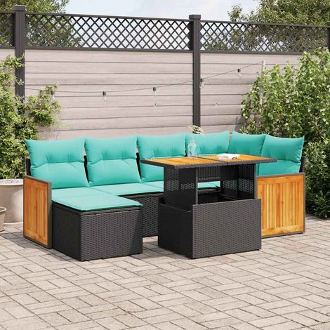 vidaXL Set Divani Giardino 7 pz con Cuscini Marrone Polyrattan Acacia (1/5)