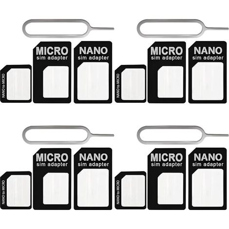 Adaptateur de carte SIM Nano 4 en 1, 4 ensembles d'adaptateurs de carte SIM, adaptateur de carte SIM avec broche d'éjection SIM compatible avec téléphone portable (1/5)